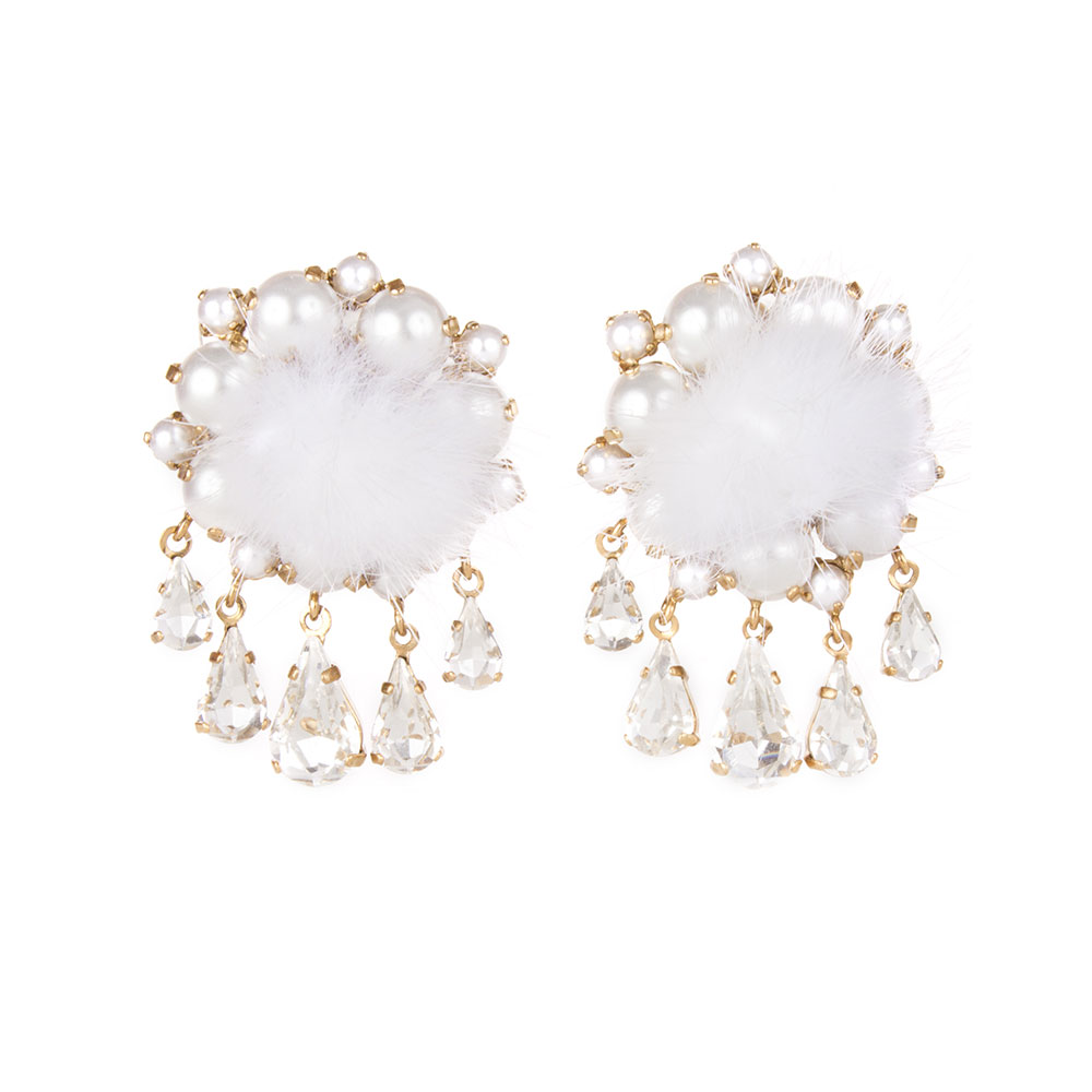 White Fluffy Earrings - Bijoux de Famille